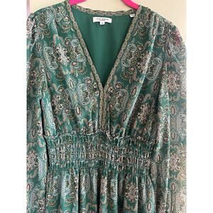 Max Studio Green Gold Paisley Womens Sz Sm Maxi Long Sleeve Dress Spring Wedding